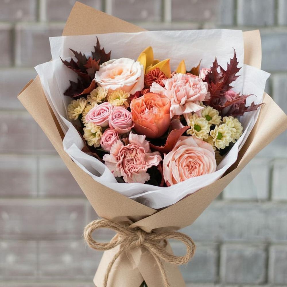 Букет цветов из: Гвоздики, Хризантемы и Розы в Красноярской Ростовская область