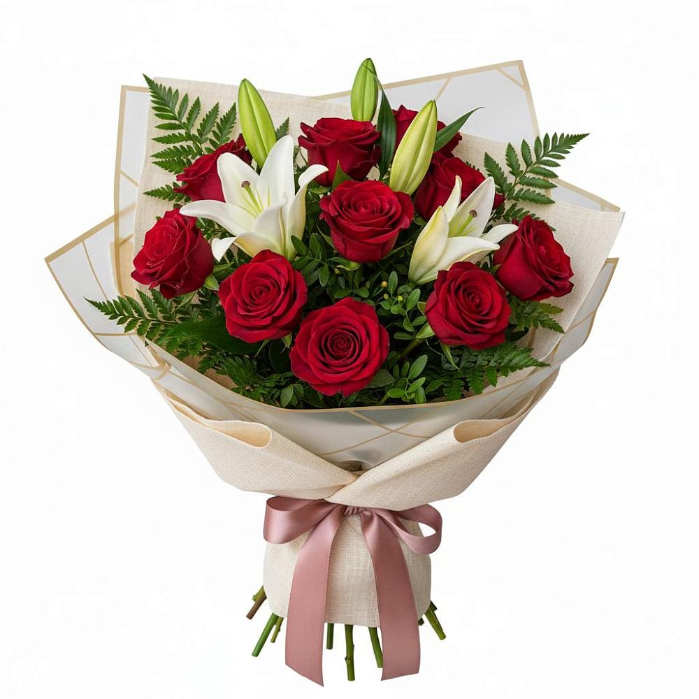 Букет цветов из: Лилии и Розы в Красноярской Ростовская область