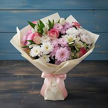 Букет цветов из:  Хризантемы, Альстромерии и Розы в Красноярской Ростовская область