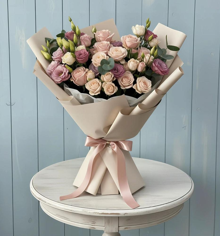 Букет цветов из: Розы и Лизиантусы в Красноярской Ростовская область