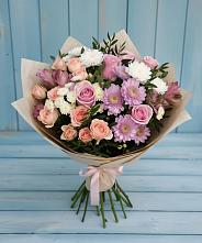 Букет цветов из:  Хризантемы, Розы и Альстромерии в Красноярской Ростовская область