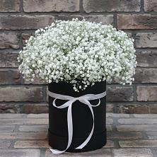 Цветочная композиция из Гипсофила в шляпной коробке в Красноярской Ростовская область